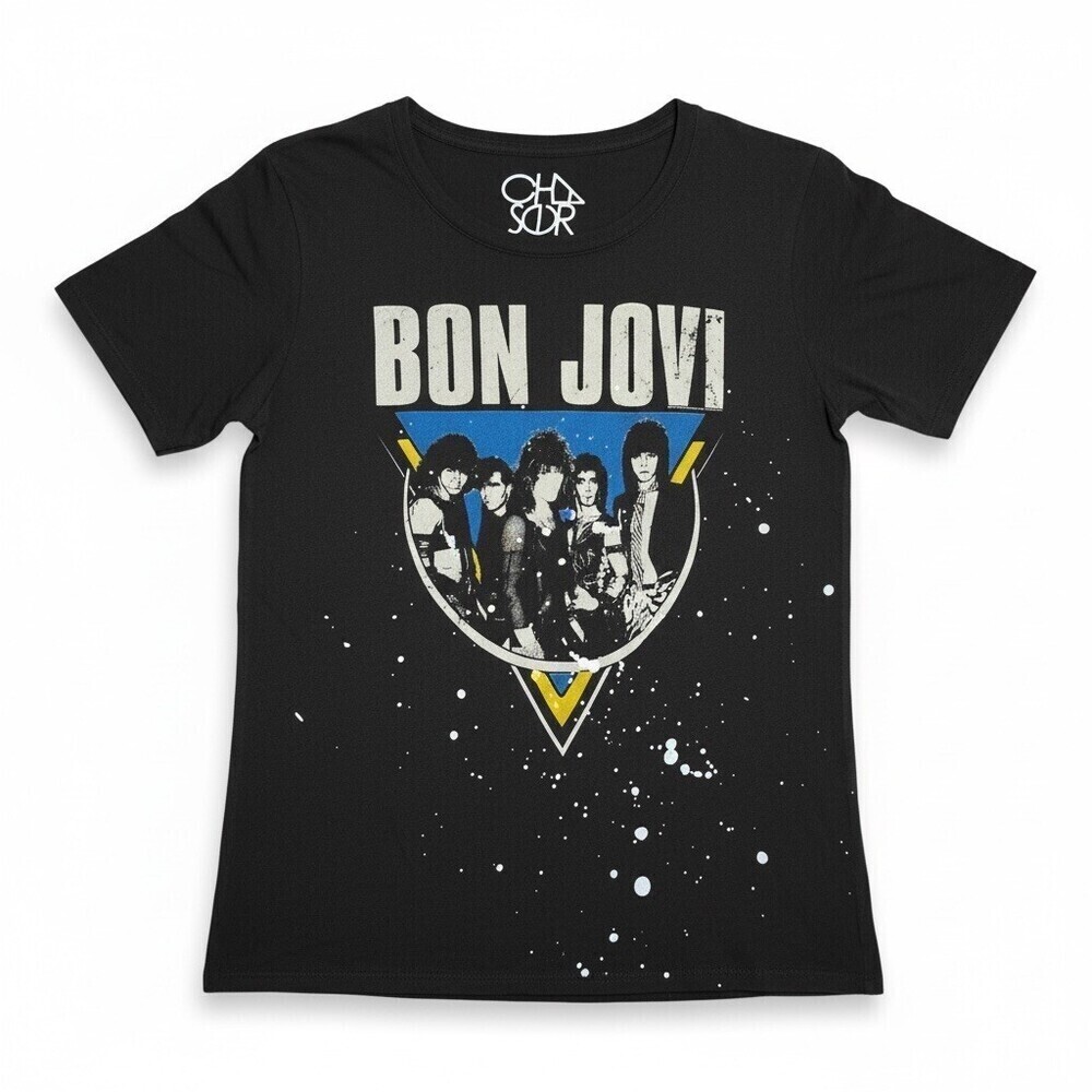 Chaser Bon Jovi T-Shirt womens size small black 80's graphic short sleeve